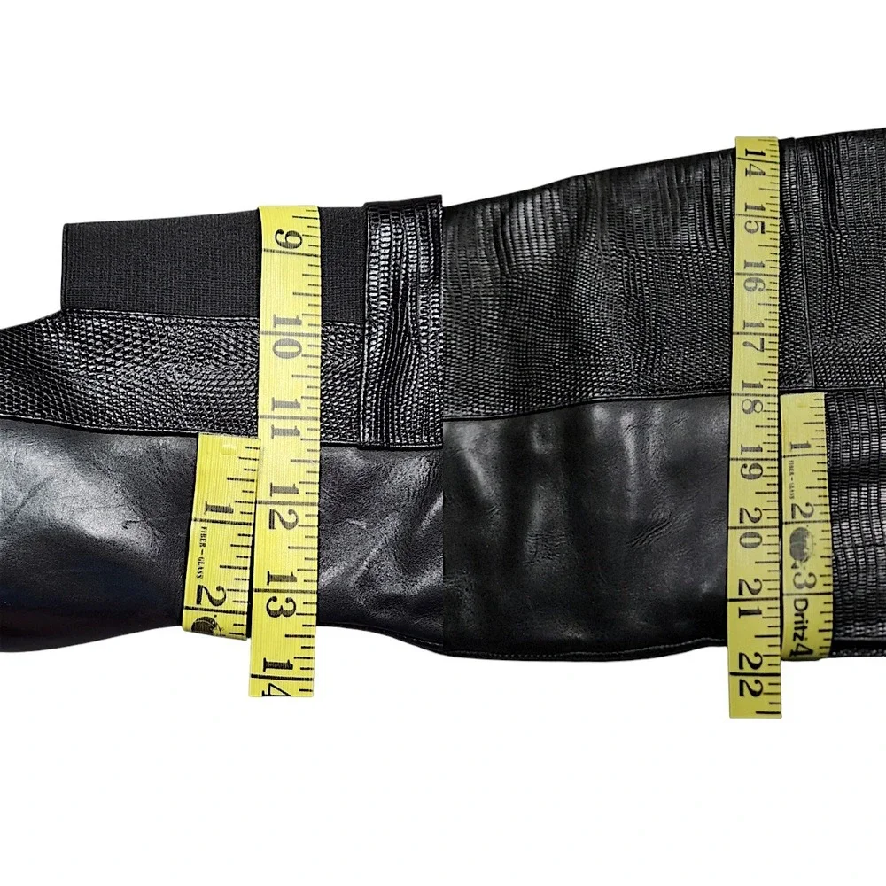 BCBGMAXAZRIA Runway Boots 9M Concorde Black Leather Lizard Print Thigh High 4.5